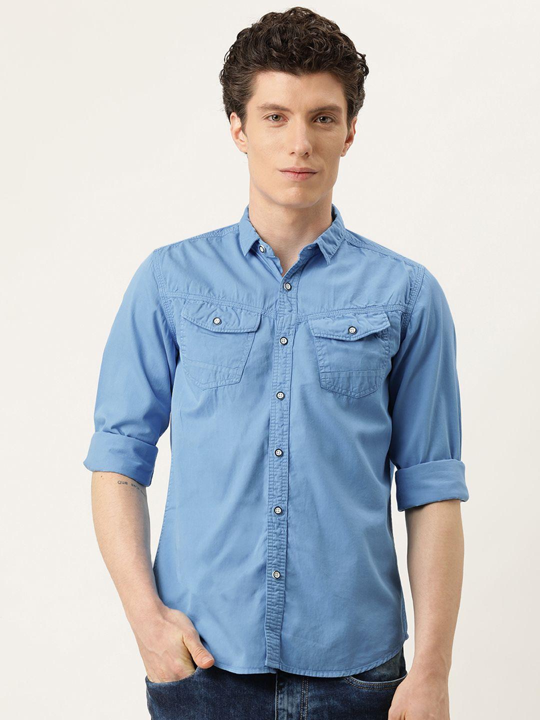 ivoc men blue slim fit opaque casual shirt