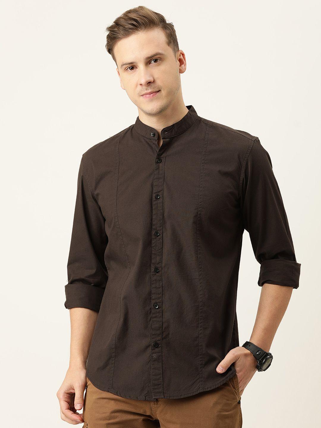 ivoc men brown classic slim fit casual shirt