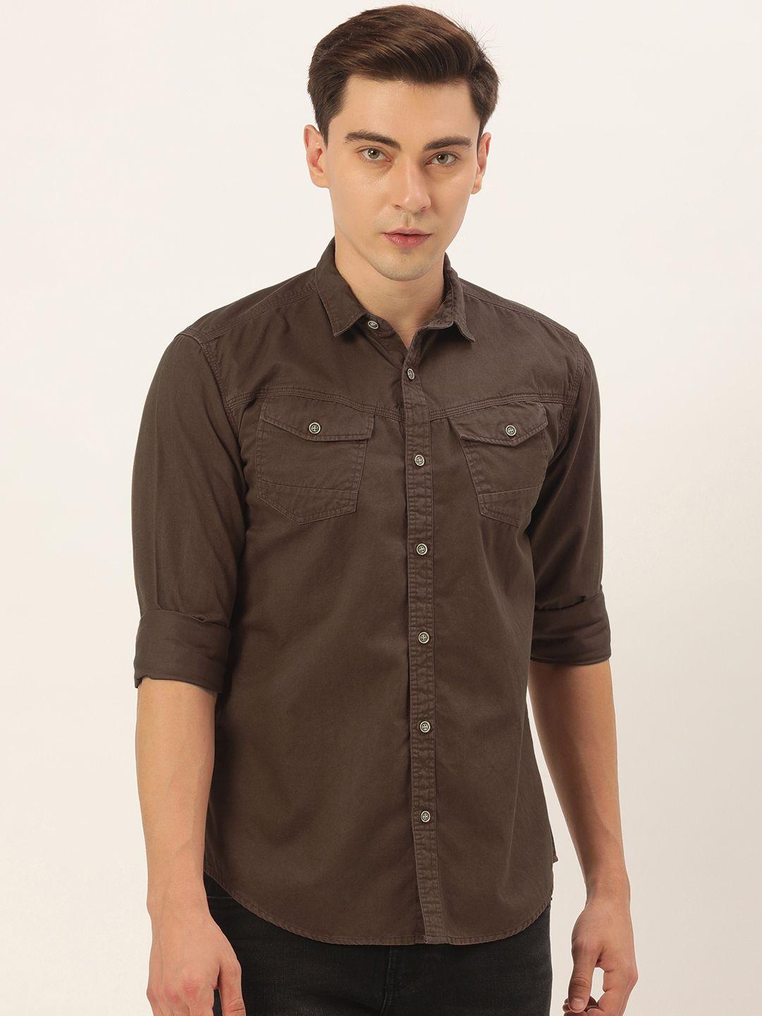 ivoc men brown slim fit casual shirt