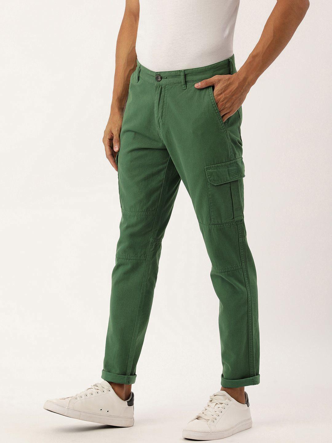 ivoc men green solid slim fit casual pure cotton cargos
