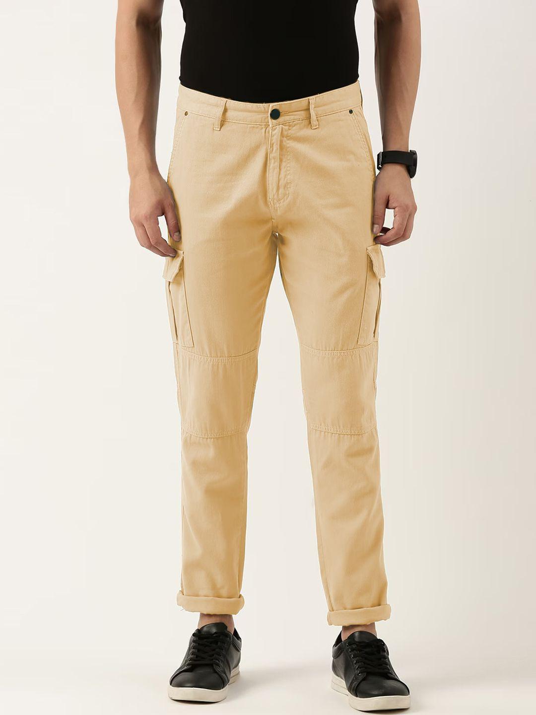 ivoc men mid-rise slim fit cotton cargos trousers