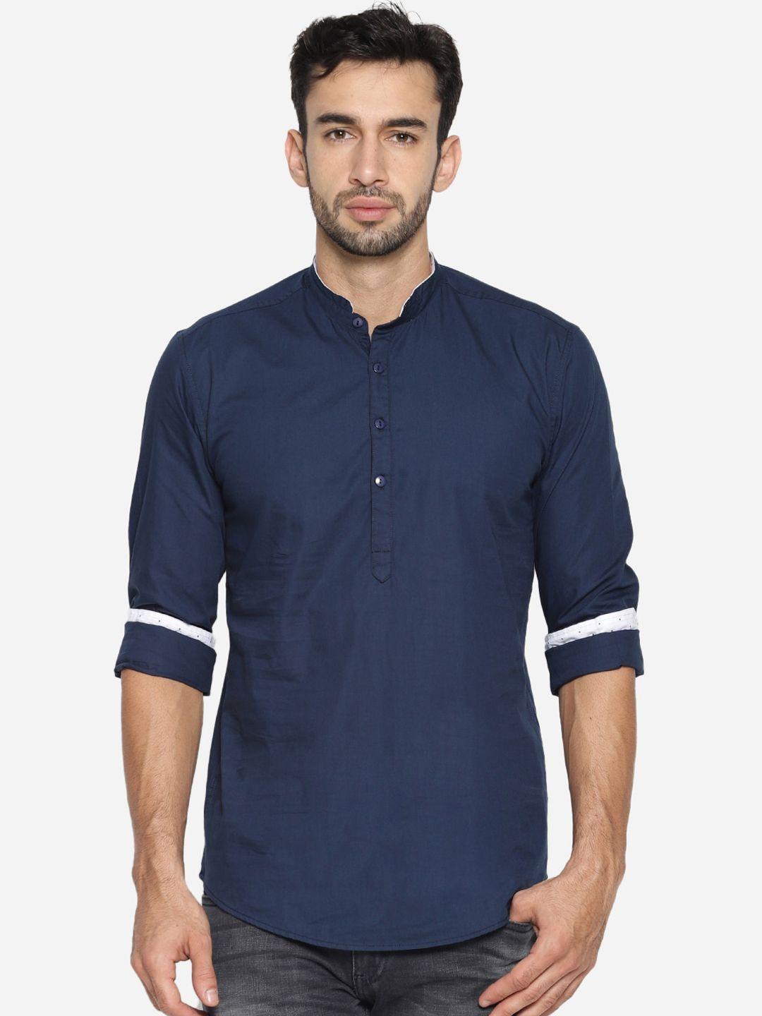 ivoc men navy blue solid cotton indigo kurta