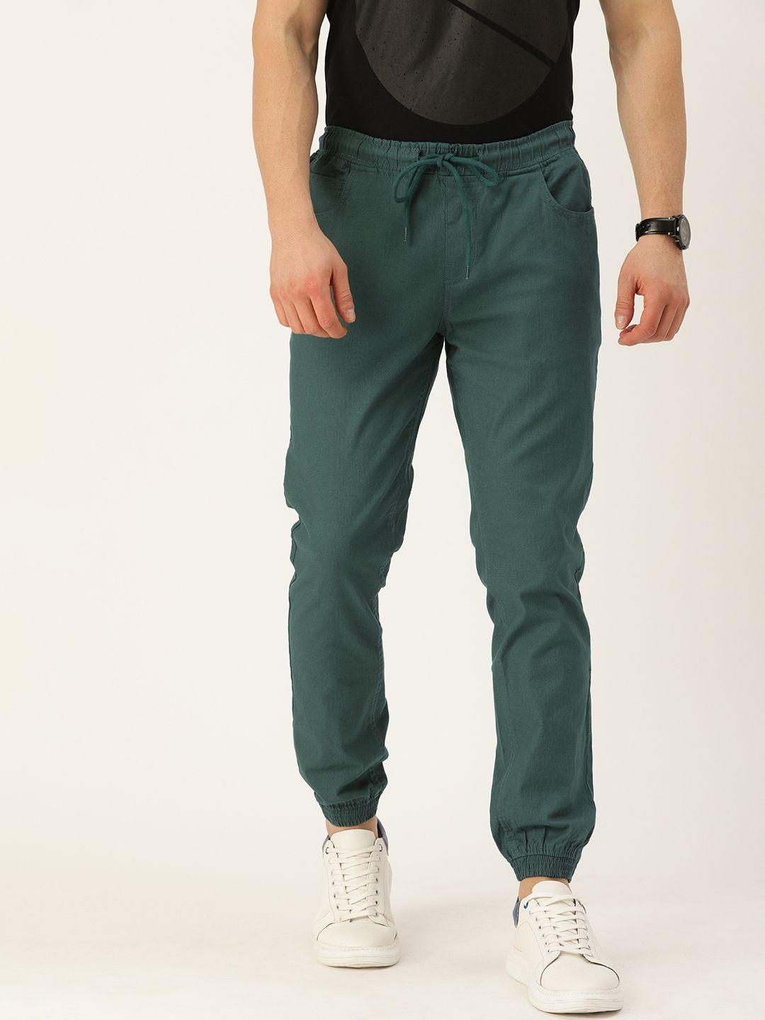 ivoc men teal green solid slim fit joggers