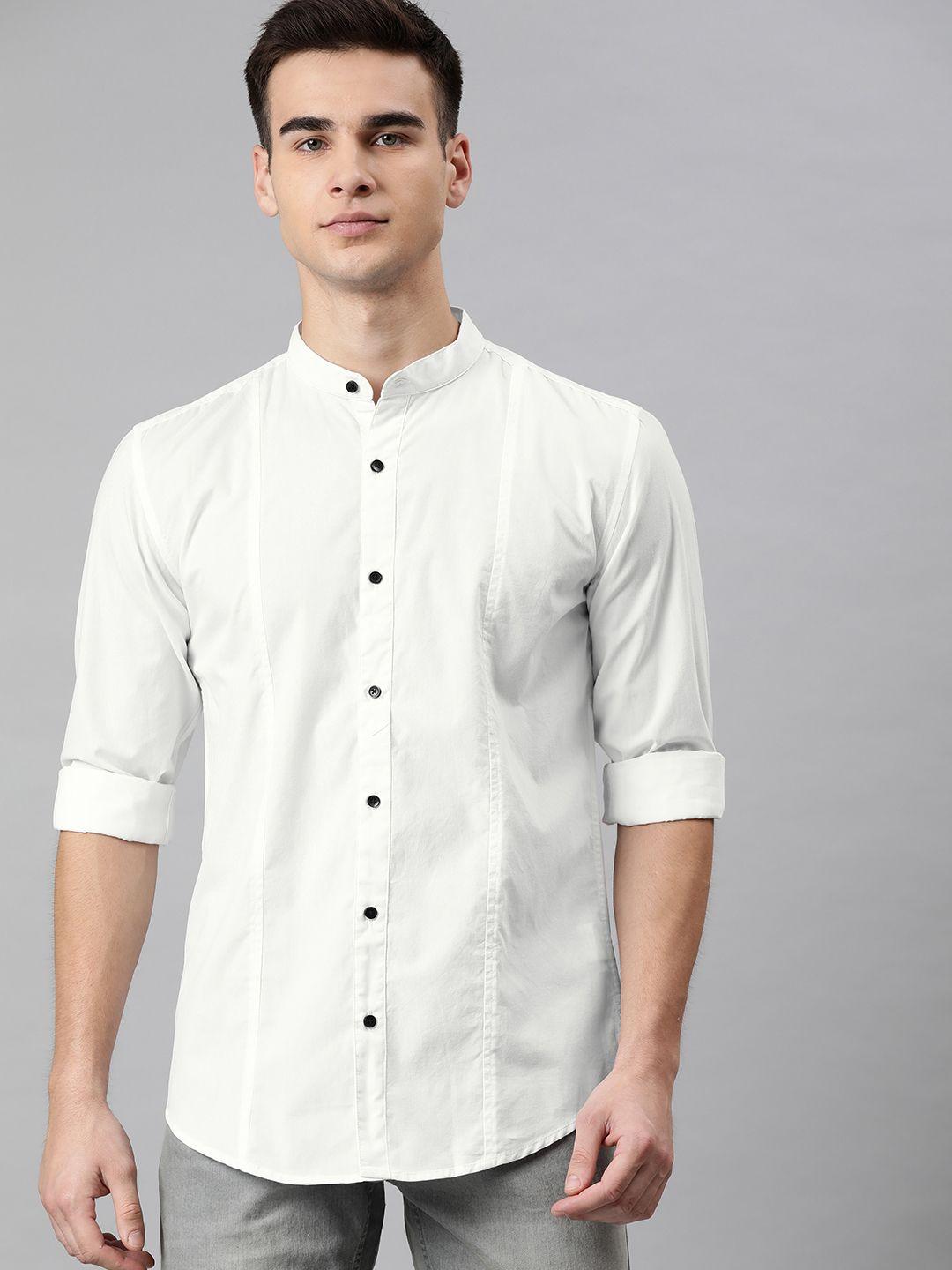 ivoc men white slim fit solid casual shirt