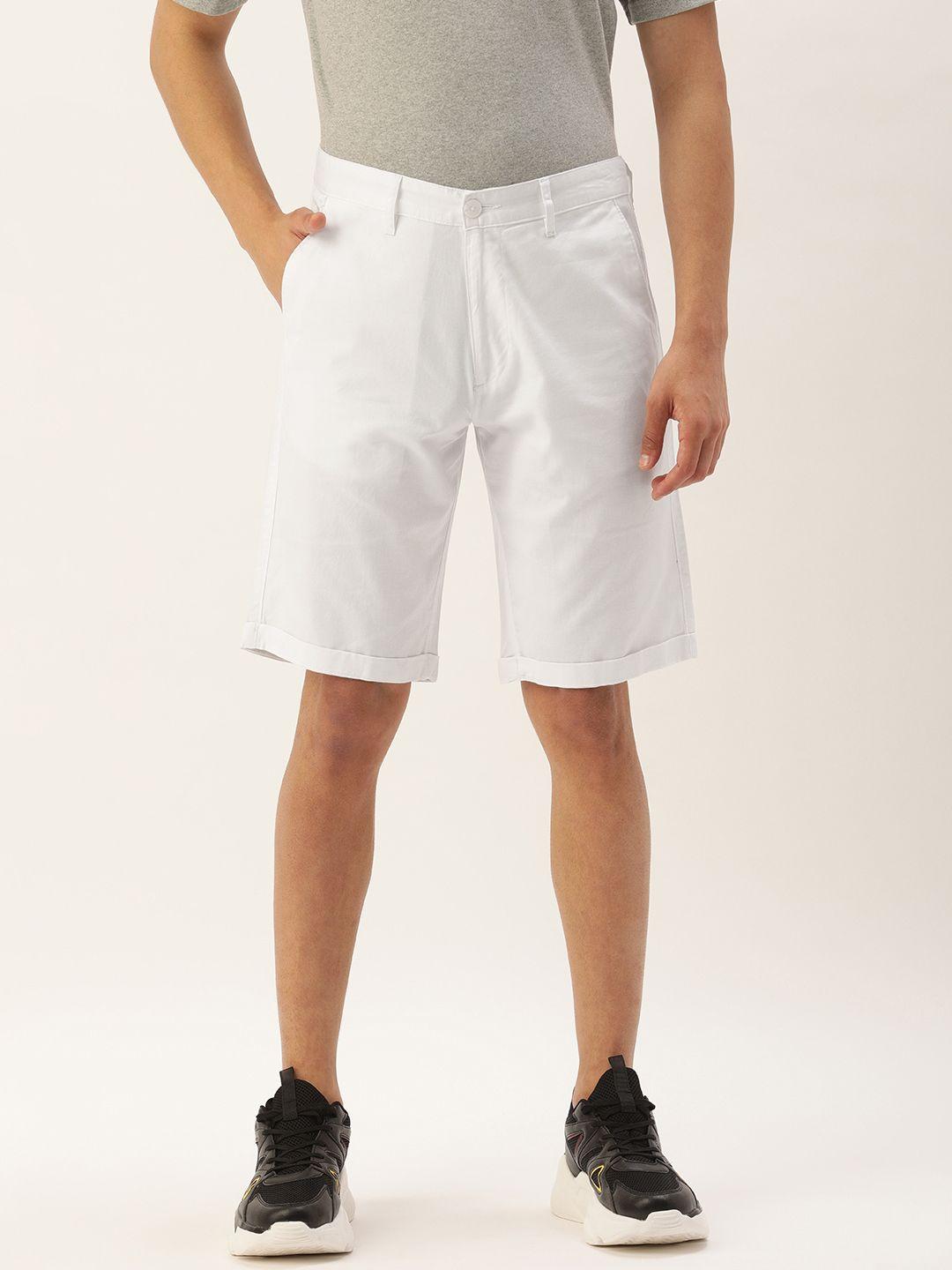 ivoc men white slim fit solid chino shorts