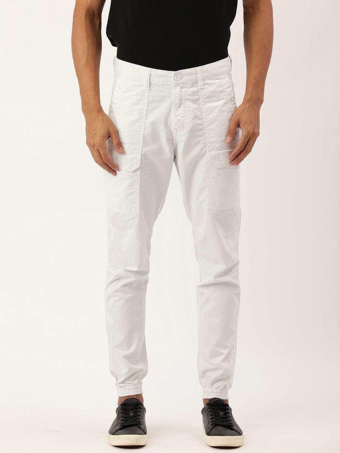 ivoc men white solid casual pure cotton joggers