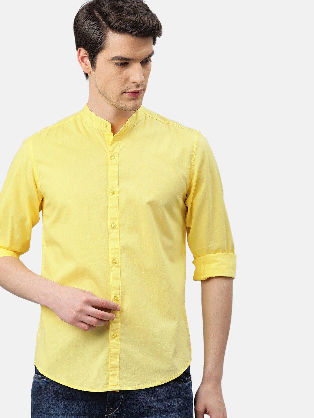 ivoc men yellow pure cotton solid slim fit casual shirt