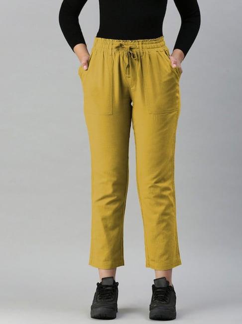 ivoc mustard regular fit mid rise trousers