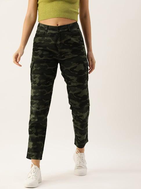 ivoc olive cotton camo print slim fit mid rise cargo pants