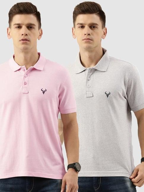 ivoc pink & light grey melange regular fit polo t-shirt - pack of 2
