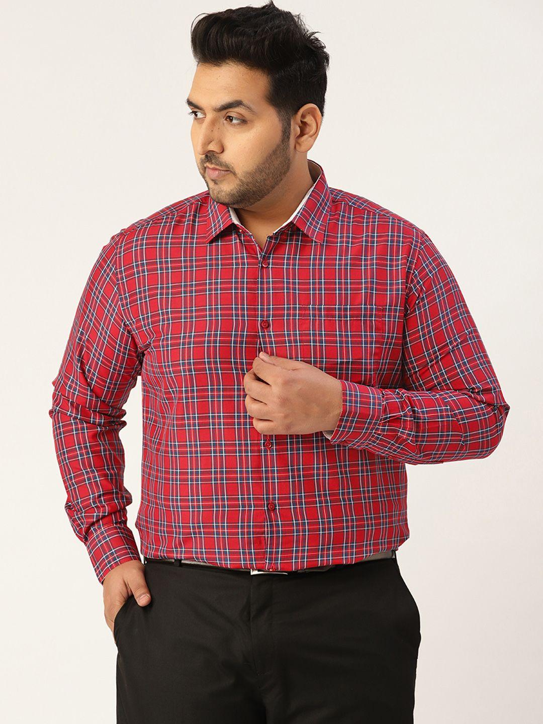 ivoc plus  men red opaque checked formal shirt