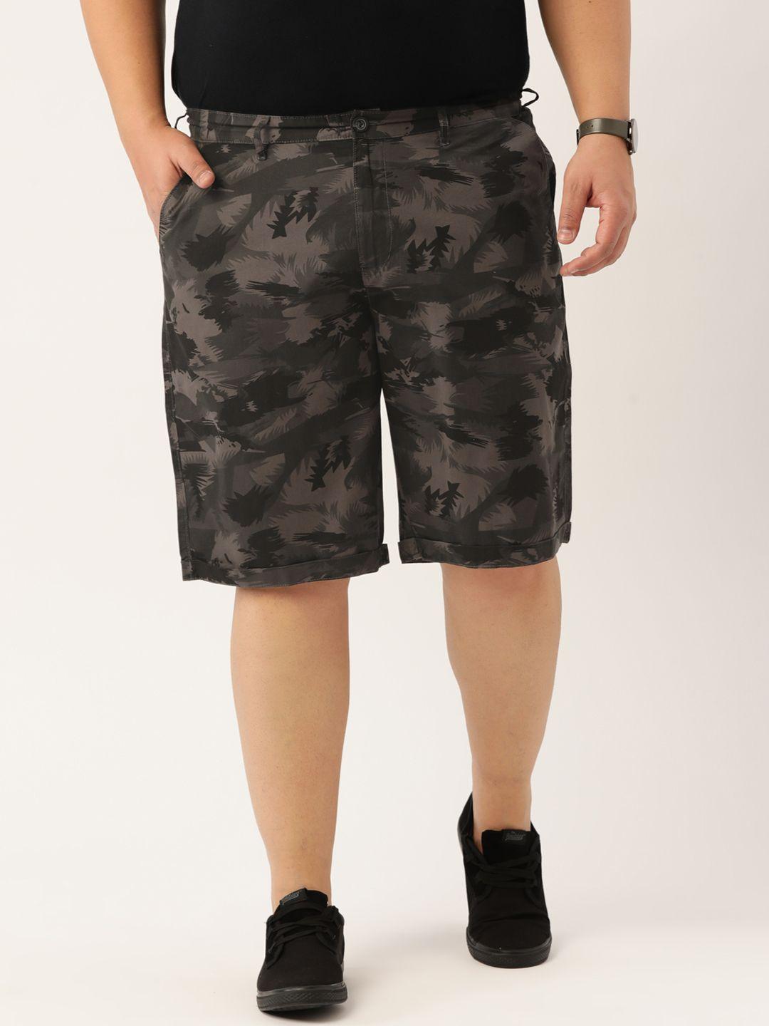 ivoc plus men  grey camouflage printed slim fit shorts