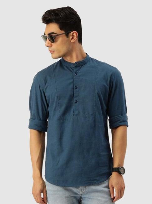 ivoc teal regular fit short kurta