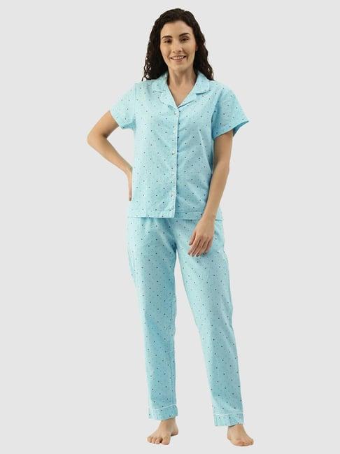 ivoc turquoise printed shirt with pyjamas