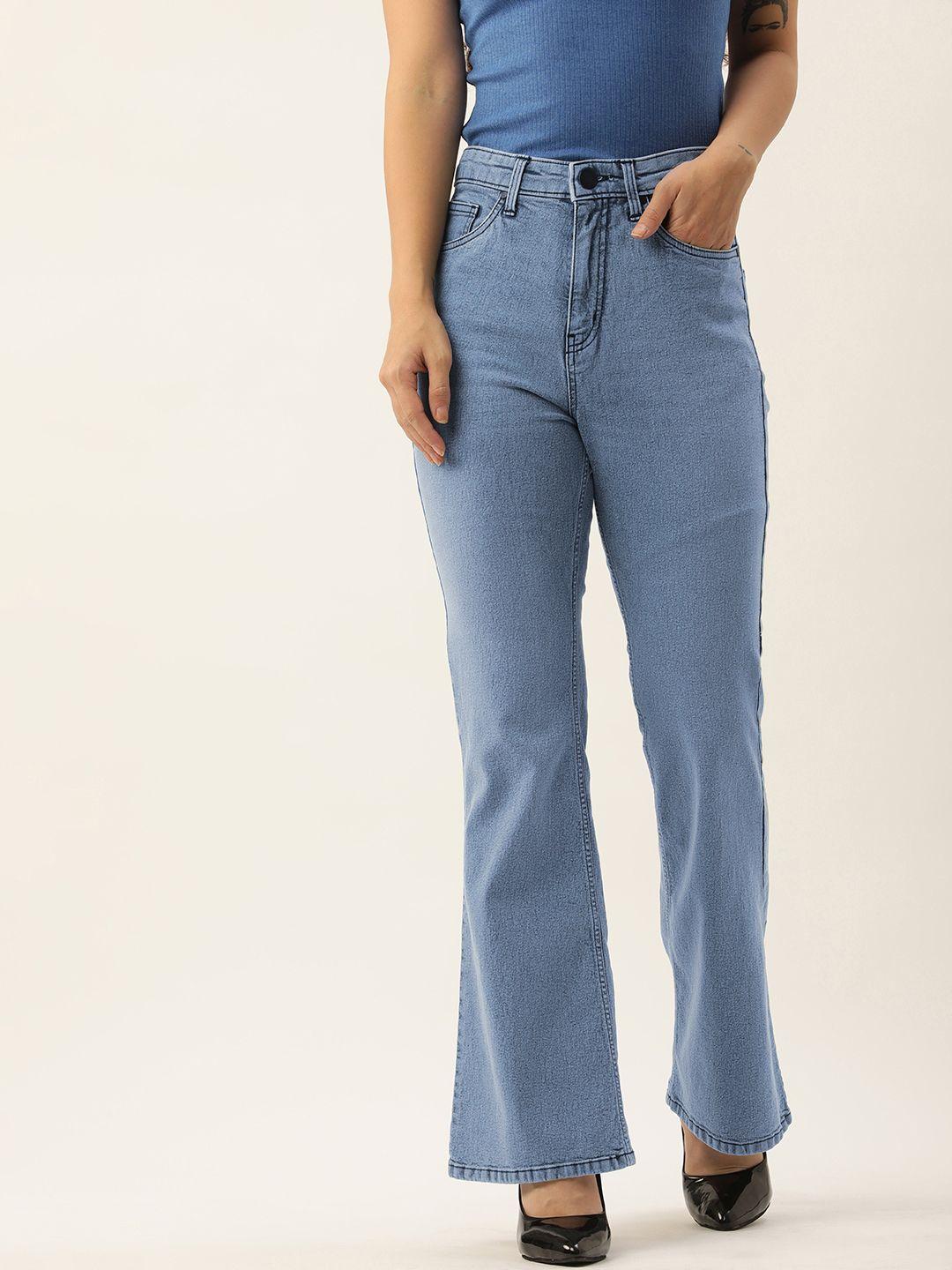 ivoc women blue wide leg high-rise light fade stretchable jeans