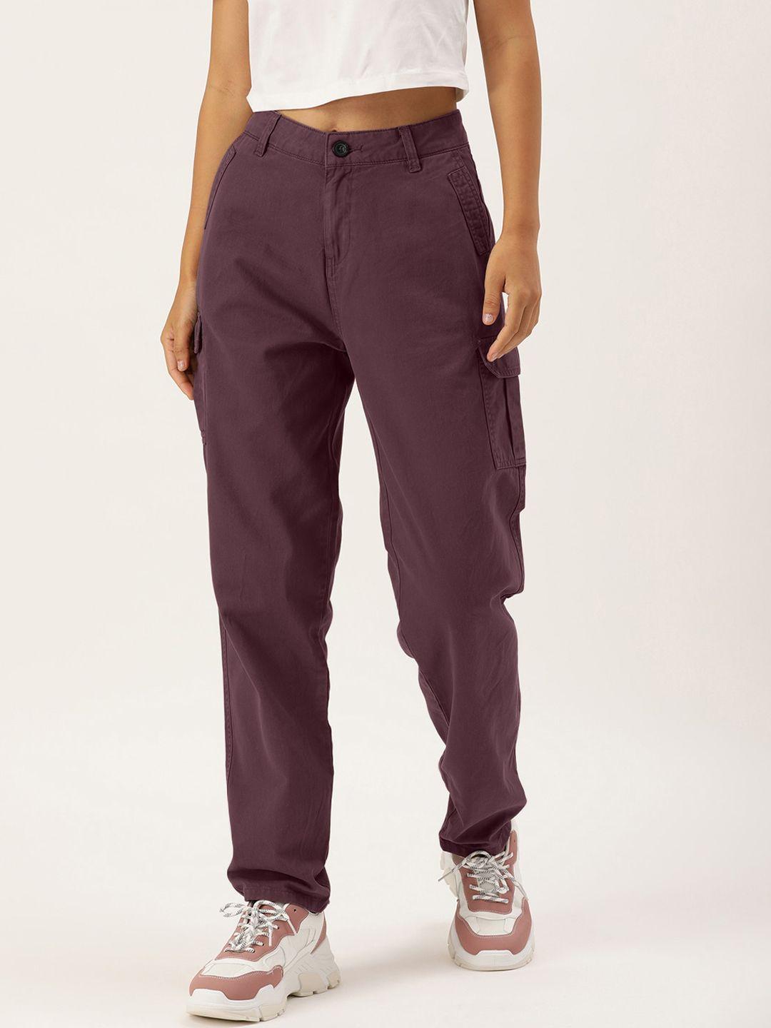 ivoc women maroon slim fit joggers cotton trousers