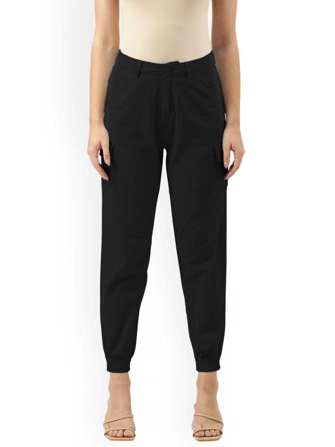ivoc women slim fit mid-rise pure cotton joggers trousers
