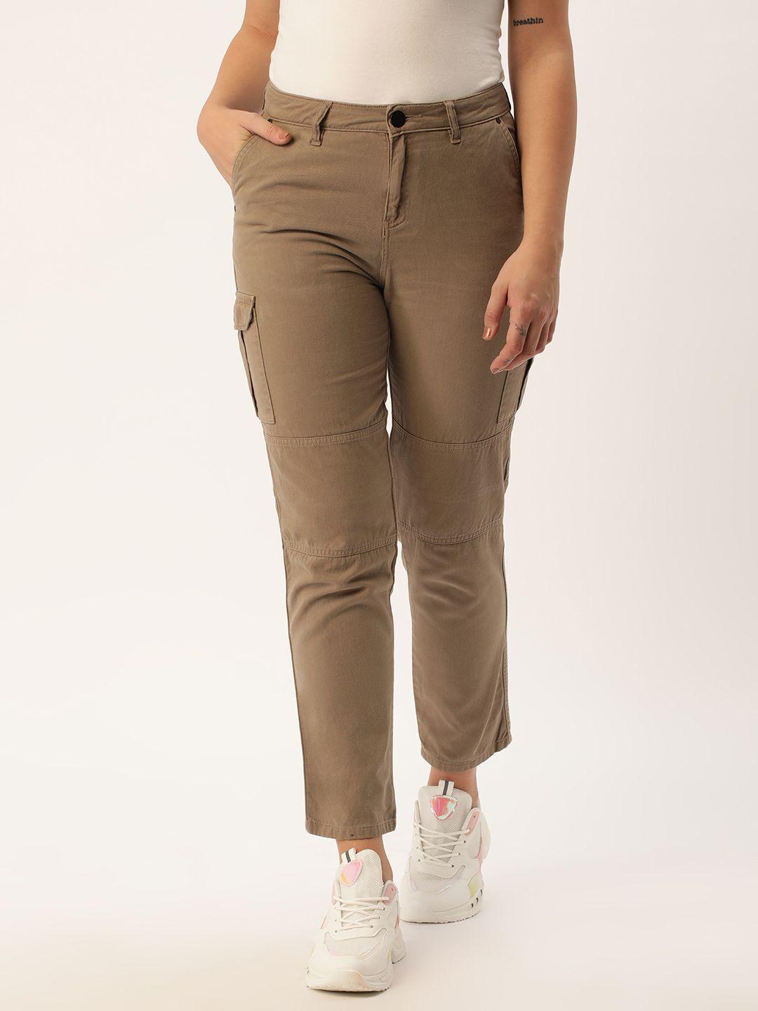 ivoc women solid slim fit cotton cargos trousers