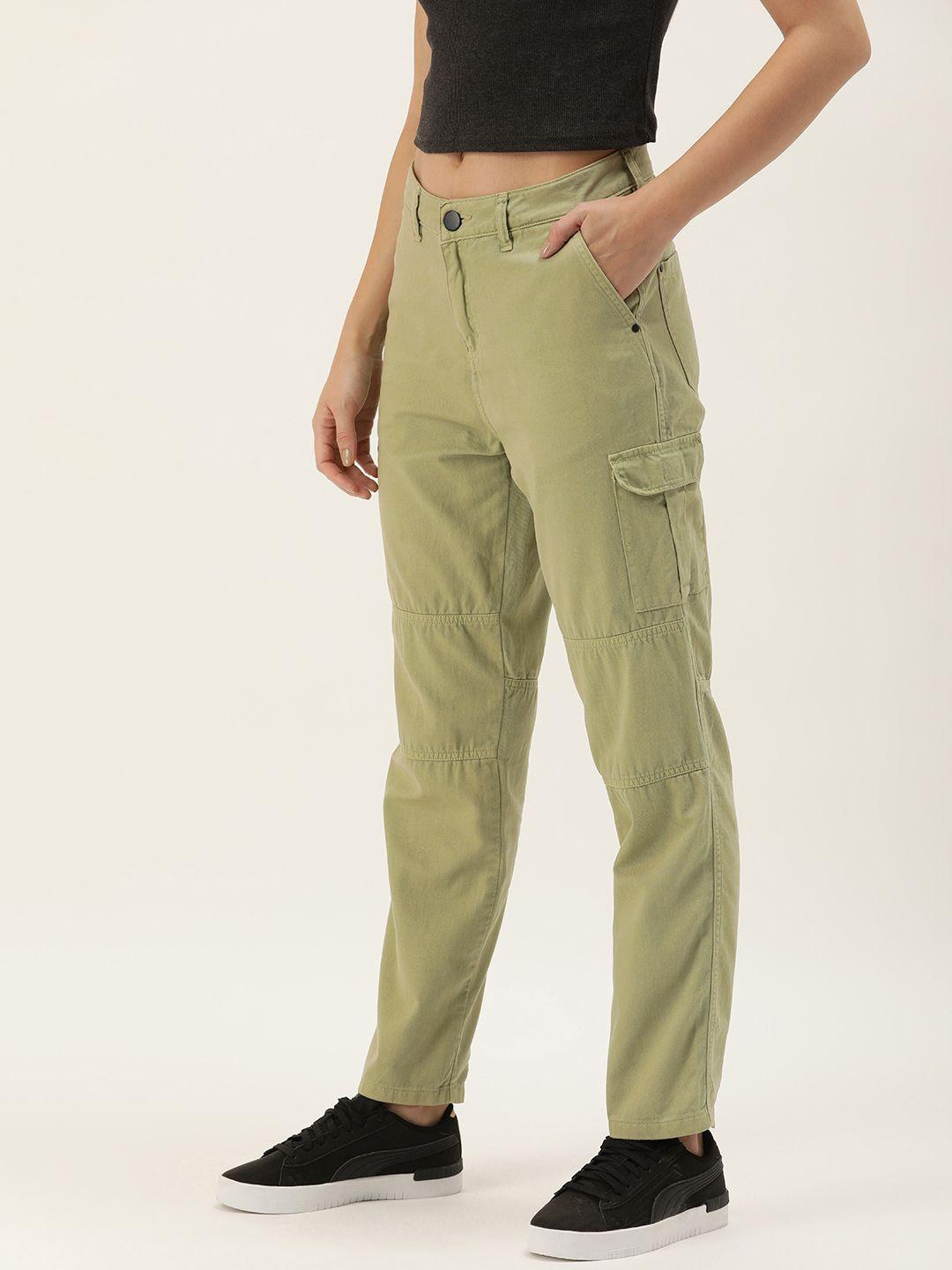 ivoc women solid slim fit mid-rise cargos