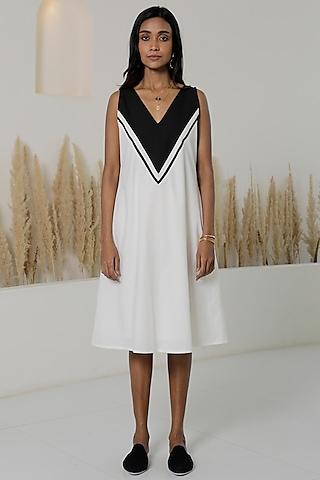 ivory & black cotton poplin color-blocked shift dress