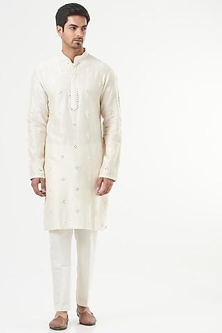 ivory cotton embroidered kurta set