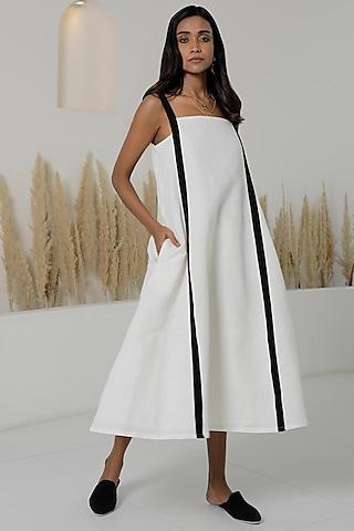 ivory cotton linen midi dress