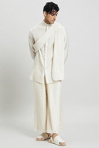 ivory cotton silk trousers