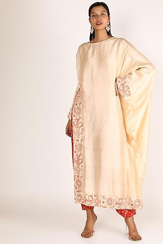 ivory embroidered kurta with pants for girls
