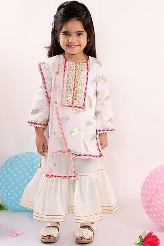 ivory embroidered sharara set for girls