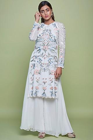ivory embroidered sharara set for girls