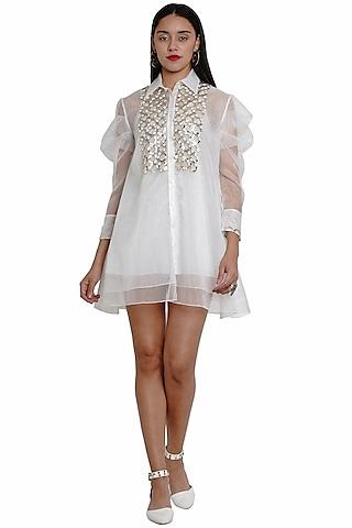 ivory embroidered shirt dress