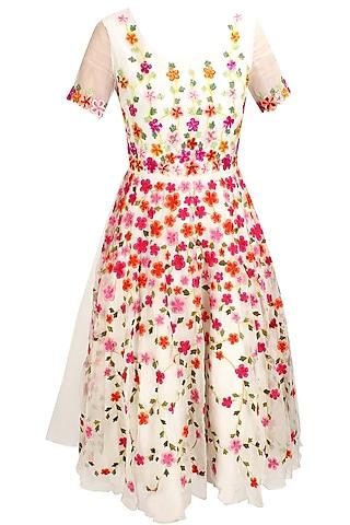 ivory floral thread and sequins embroidered fairy dress