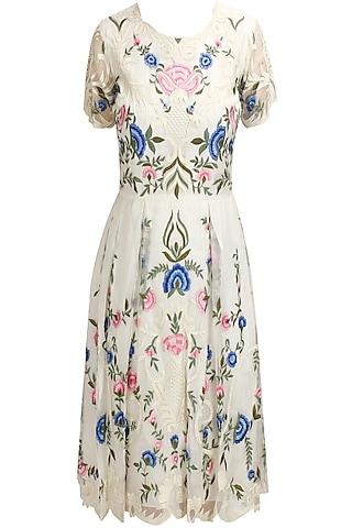 ivory floral thread embroidered spring dress