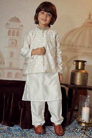 ivory-organic-cotton-printed-nehru-jacket-with-kurta-set-for-boys