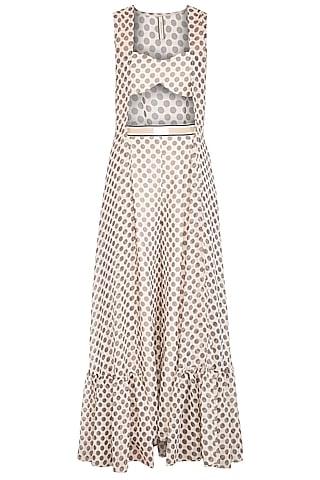 ivory polka dot bralette with palazzo pants & cape
