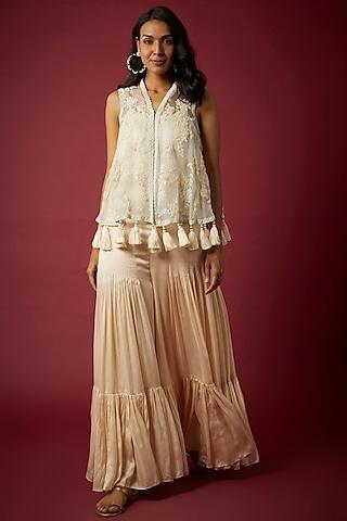 ivory satin & organza embroidered cape with jumpsuit