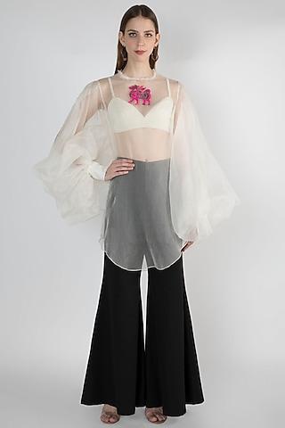 ivory top with pants & embroidered bustier