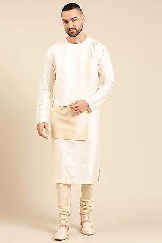 ivory & beige silk jacquard kurta set