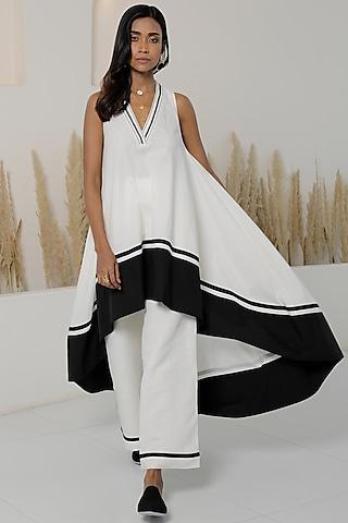 ivory & black cotton poplin high-low tunic