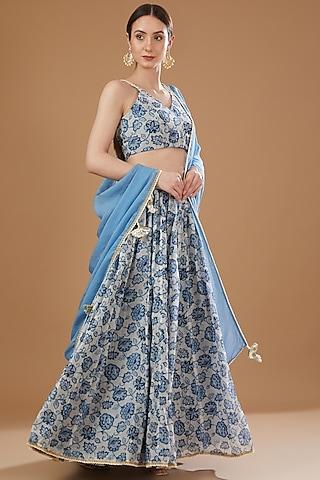 ivory & blue chanderi lehenga set