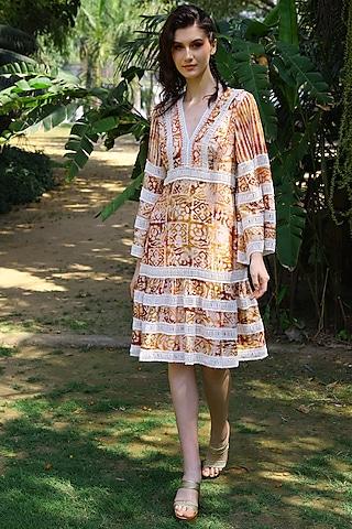 ivory & brown printed dress