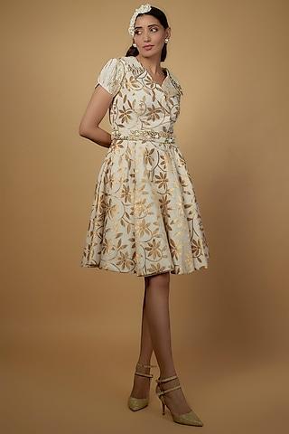 ivory & gold handloom banarasi embroidered dress