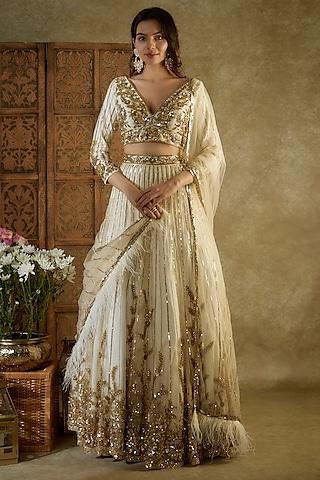 ivory & gold net embroidered lehenga set