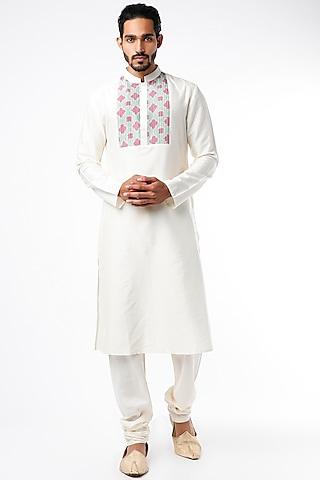 ivory & light blue printed kurta set