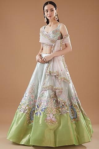 ivory & lime tissue embellished lehenga set