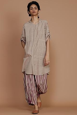 ivory & mauve striped tunic set