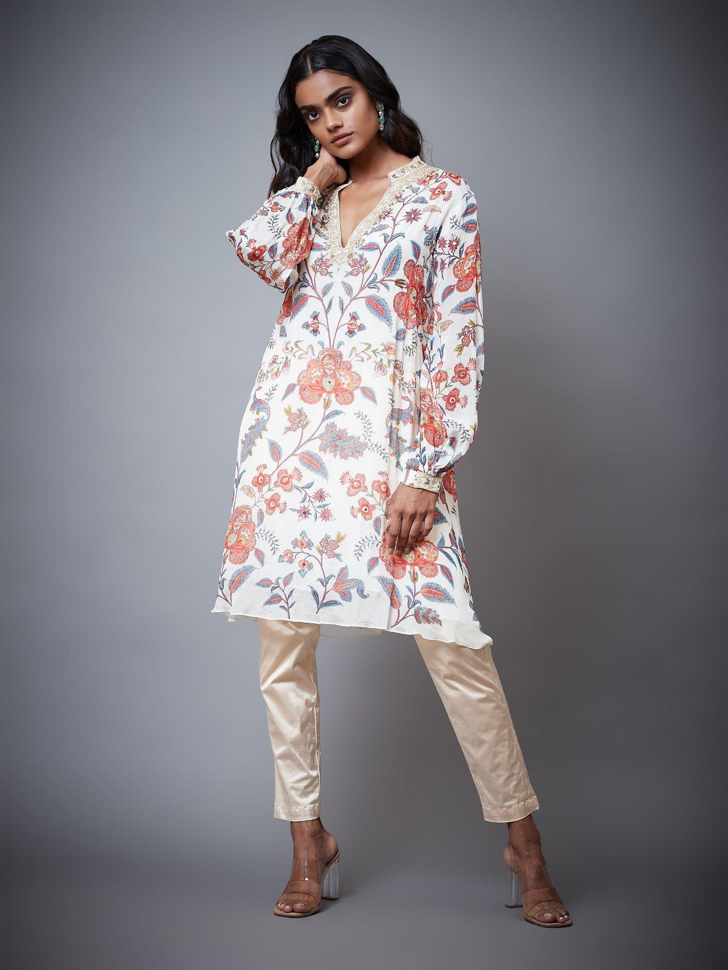 ivory & multi color chintz floral kurti