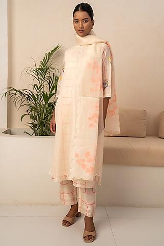 ivory & pink chanderi printed layered tunic set