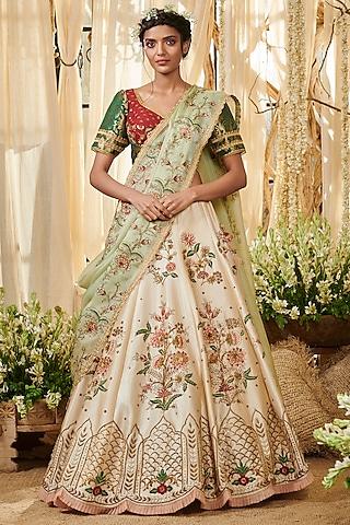 ivory & red embroidered lehenga set