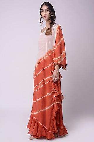 ivory & rust brown printed kaftan dress